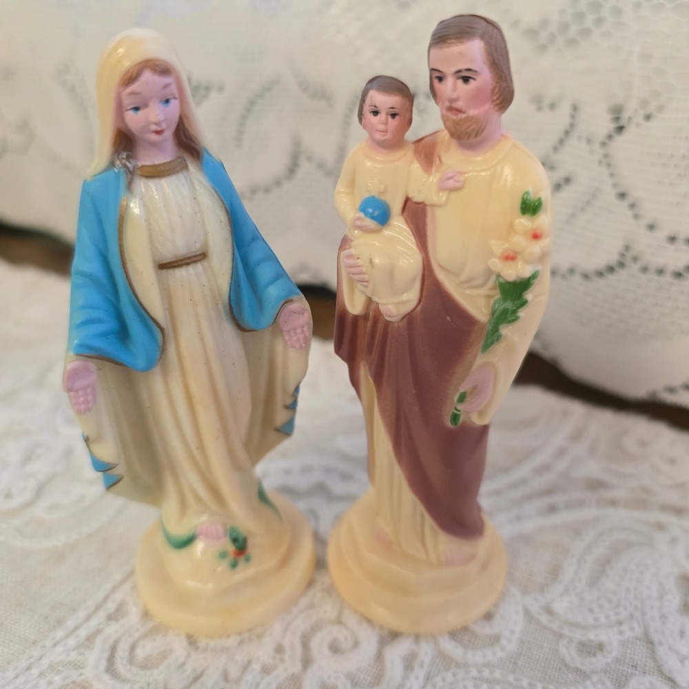 Vintage Plastic Holy Family Religious Figurines 4" Mary Joseph Jesus Devotional